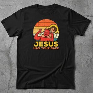 Jesus Has Your Back Funny Religious Retro Vintage Graphic Tee Black